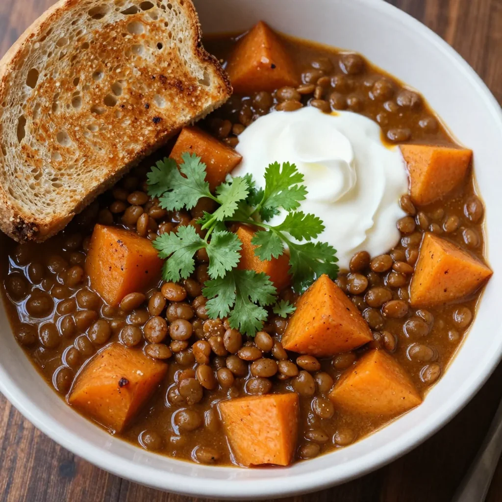 onepot high protein lentil and sweet potato stew for families