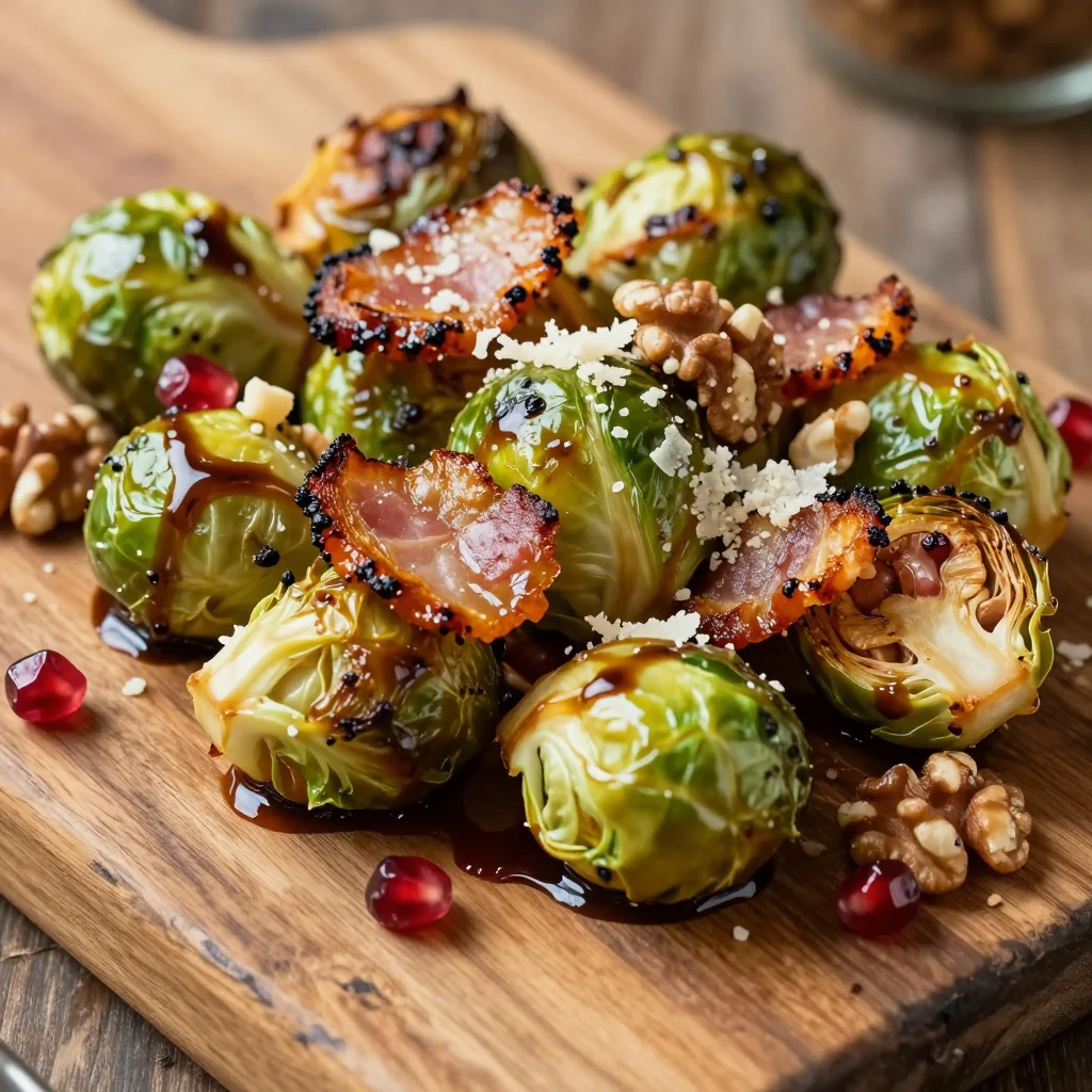roasted brussels sprouts with bacon and balsamic glaze for holidays