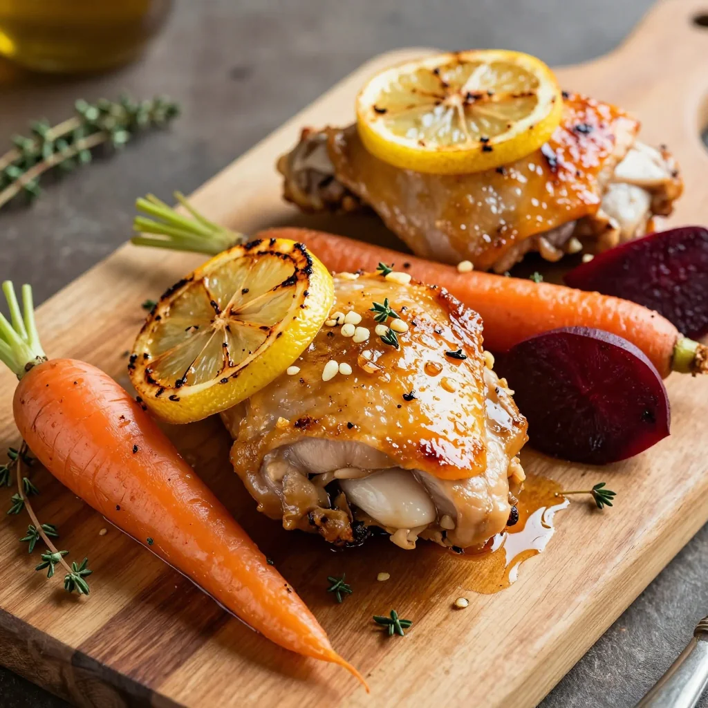 roasted lemon and garlic chicken with winter root vegetables for meal prep