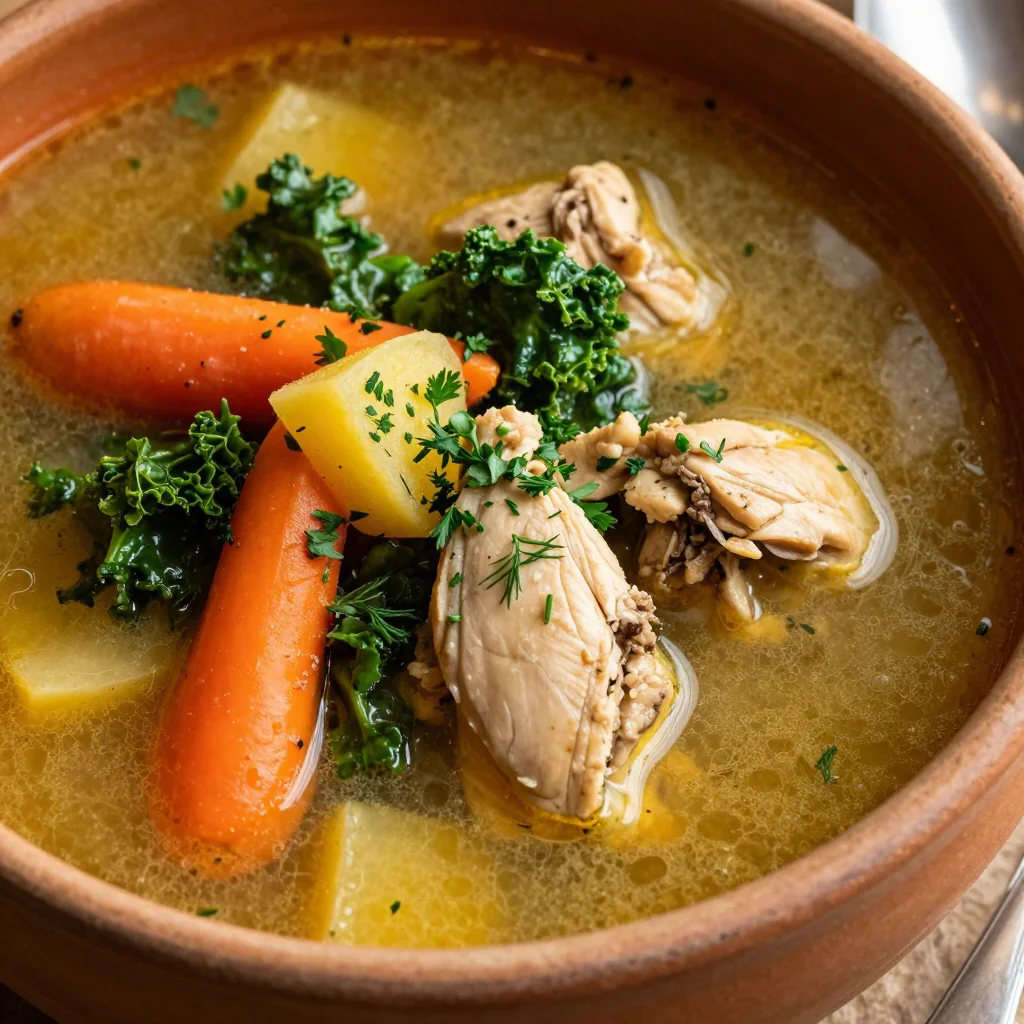 savory slow cooker chicken and winter vegetable soup with fresh herbs