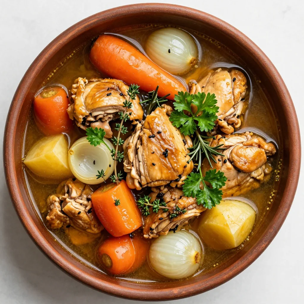 savory slow cooker chicken and winter vegetable soup with fresh herbs