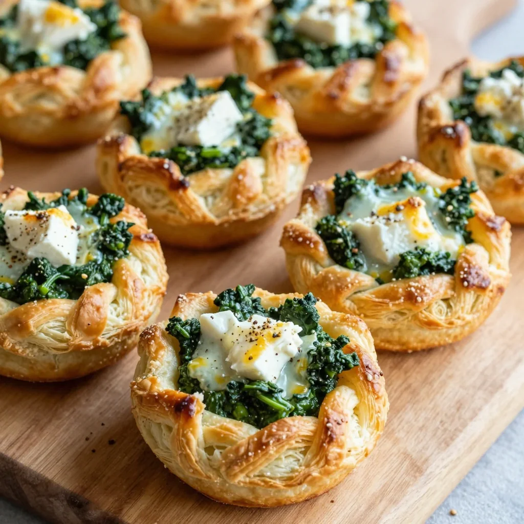 savory spinach and cheese puff pastry bites for holiday appetizers