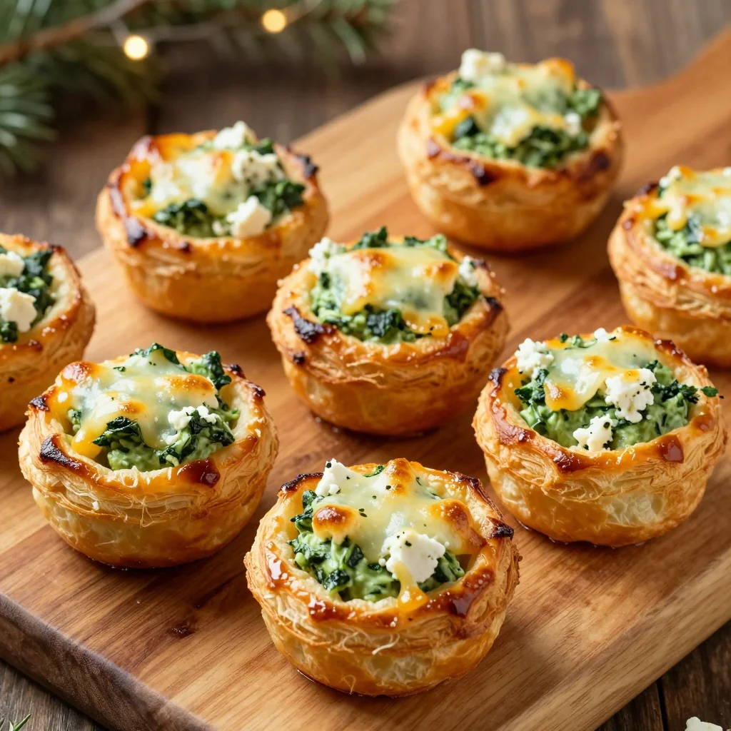 savory spinach and cheese puff pastry bites for holiday appetizers