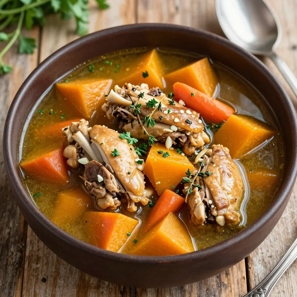 slow cooker chicken stew with garlic and winter squash for easy dinners