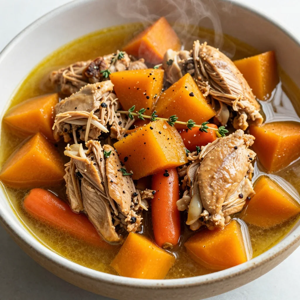 slow cooker chicken stew with garlic and winter squash for easy dinners