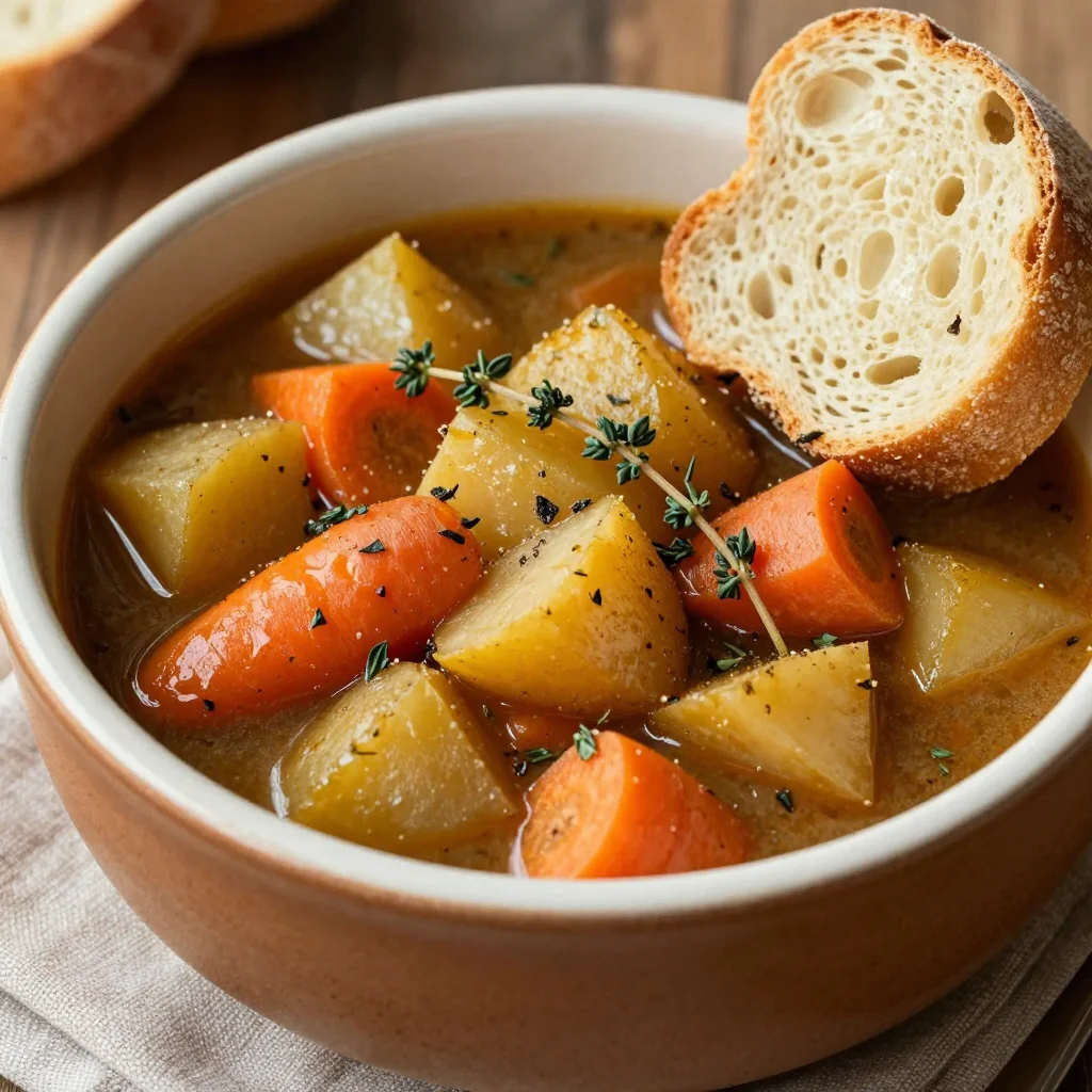 slow cooker garlic and herb root vegetable stew for cozy family nights