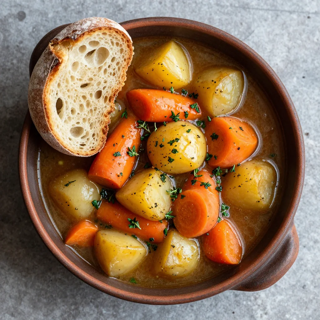 slow cooker garlic and herb root vegetable stew for cozy family nights