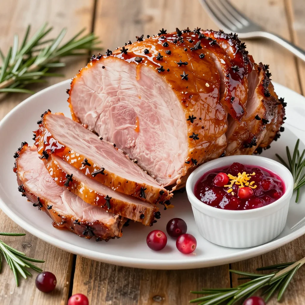 slow cooker honey glazed ham with cranberry orange sauce for christmas