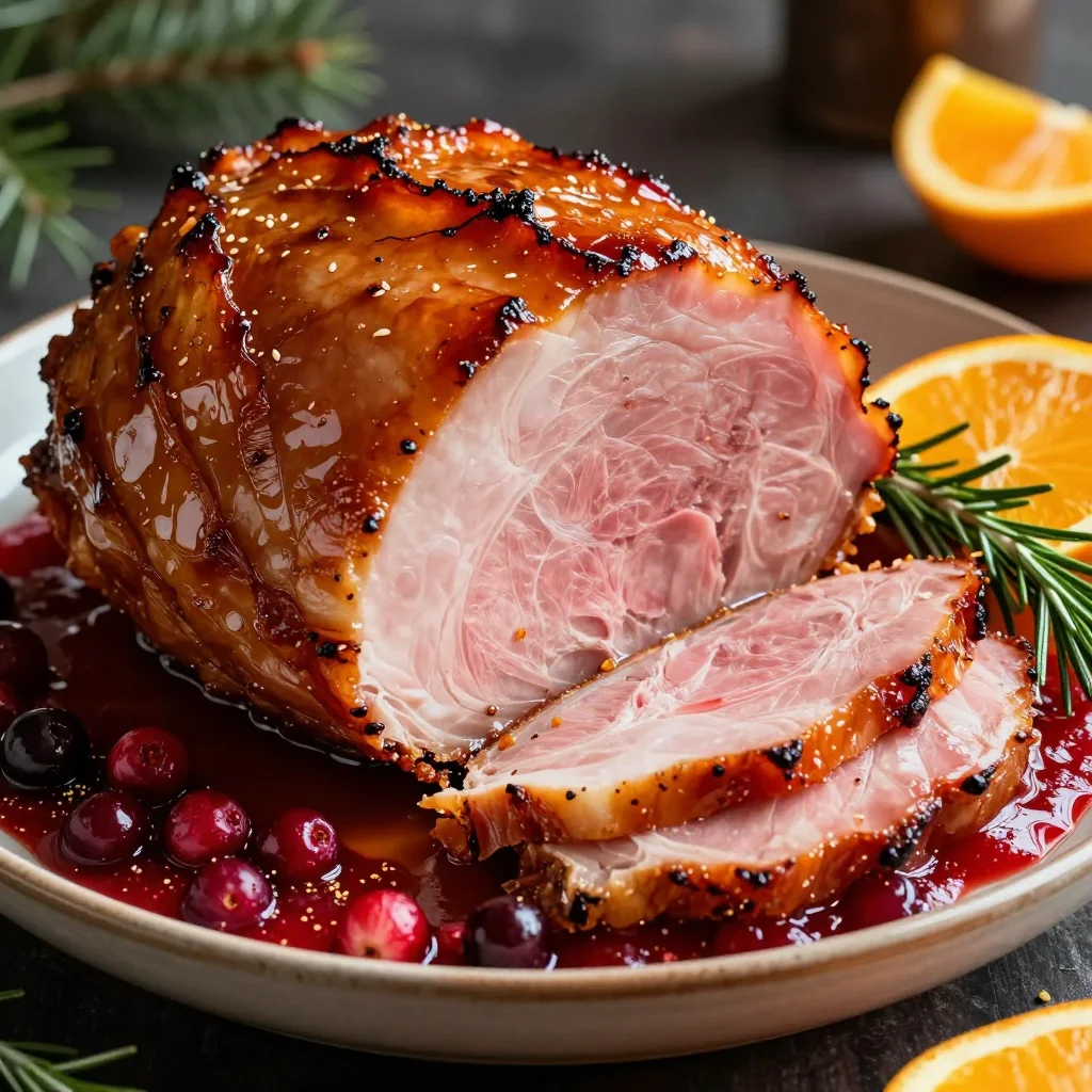 slow cooker honey glazed ham with cranberry orange sauce for christmas