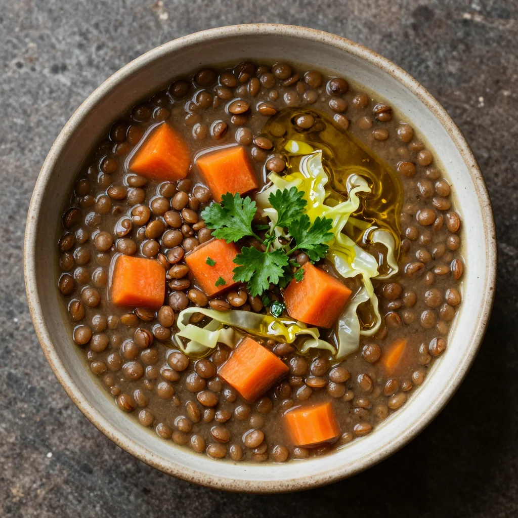 slow cooker lentil soup with carrots and cabbage for cold weather