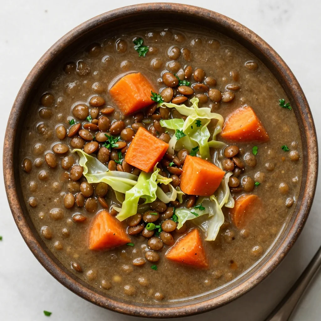 slow cooker lentil soup with carrots and cabbage for cold weather