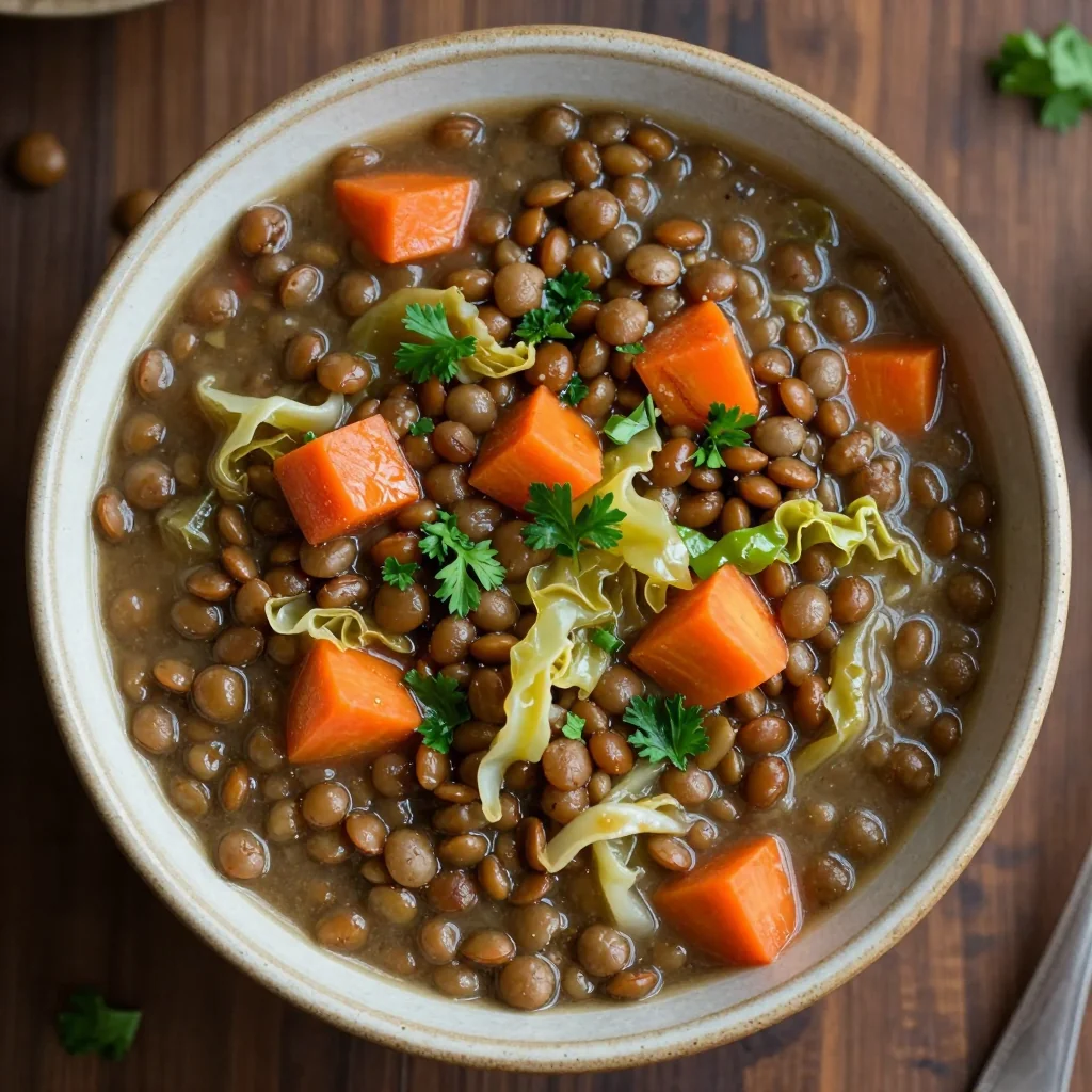 slow cooker lentil soup with carrots and cabbage for january evenings