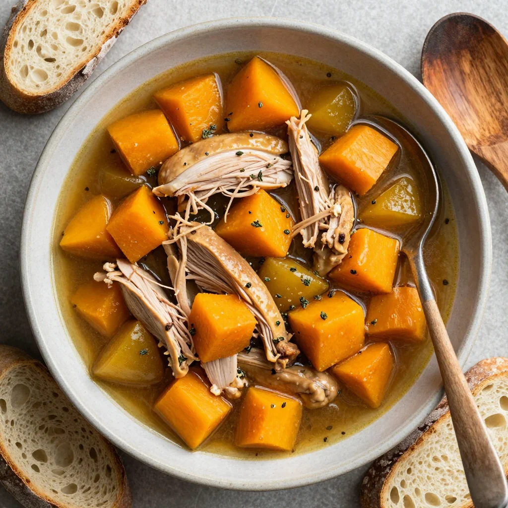 slow cooker turkey and winter squash stew for budget friendly dinners
