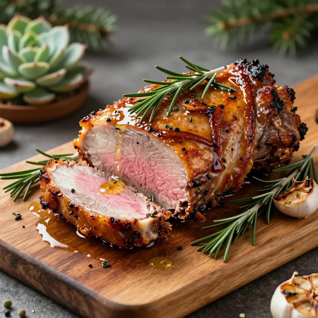 slow roasted pork loin with rosemary and garlic for christmas