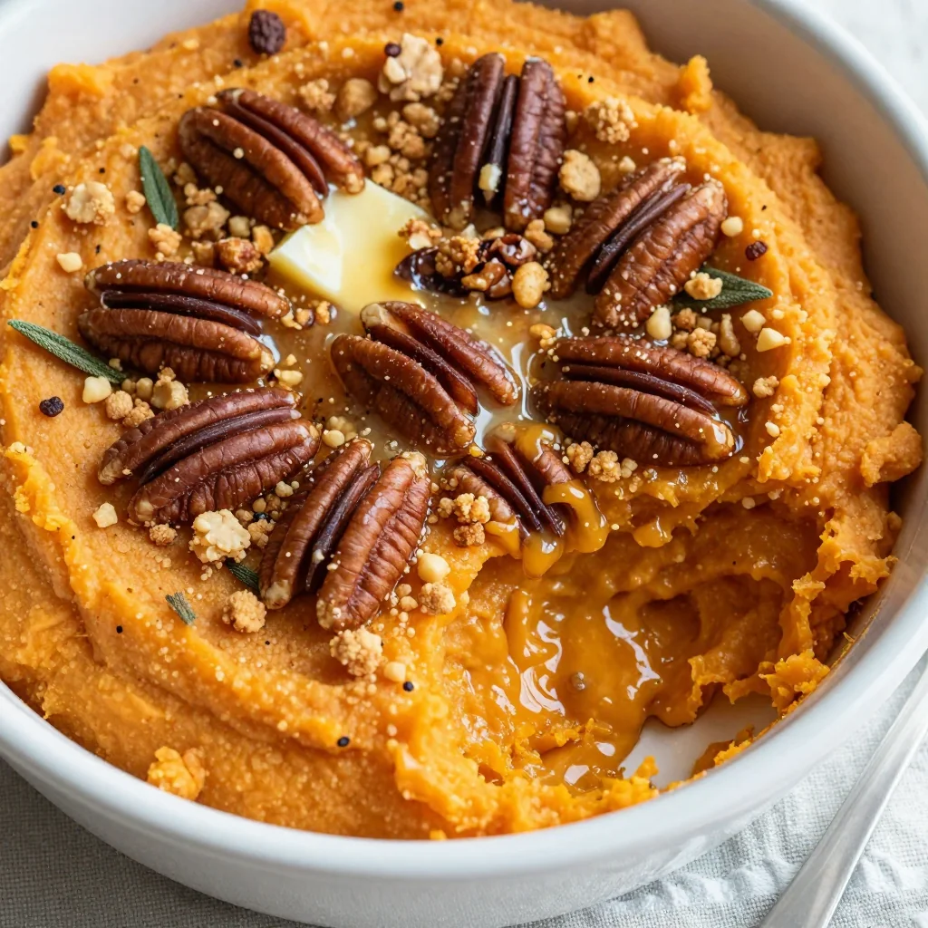 sweet potato and sage casserole with pecan crunch topping