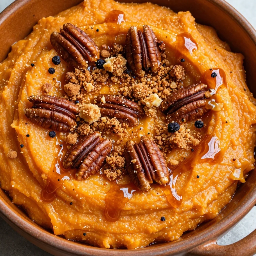 sweet potato casserole with pecan streusel and maple glaze for holiday feasts