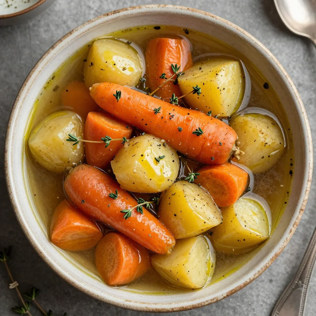 vegetarian winter stew with root vegetables and herbs