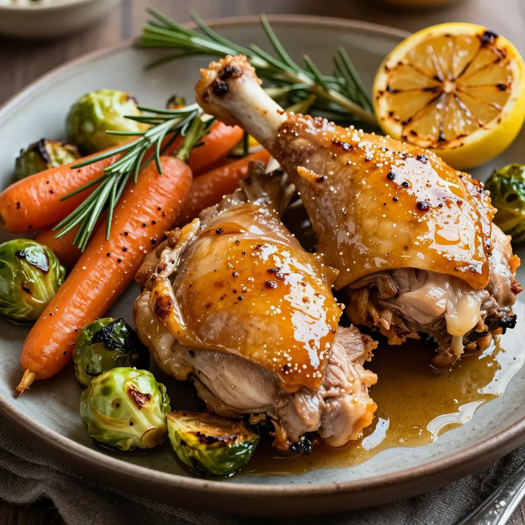 warm citrus and herb roasted chicken with winter vegetables