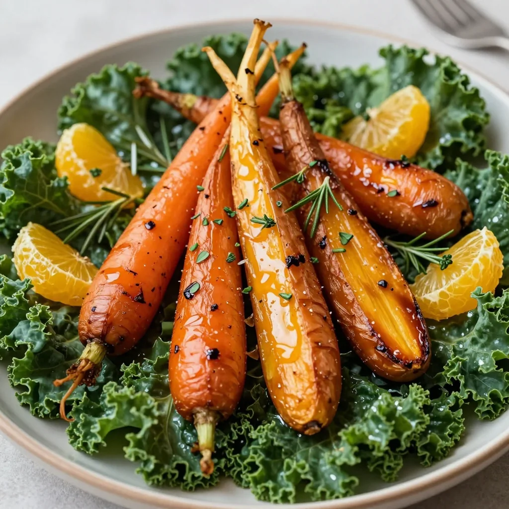 warm citrus and herb roasted root vegetable salad with fresh kale