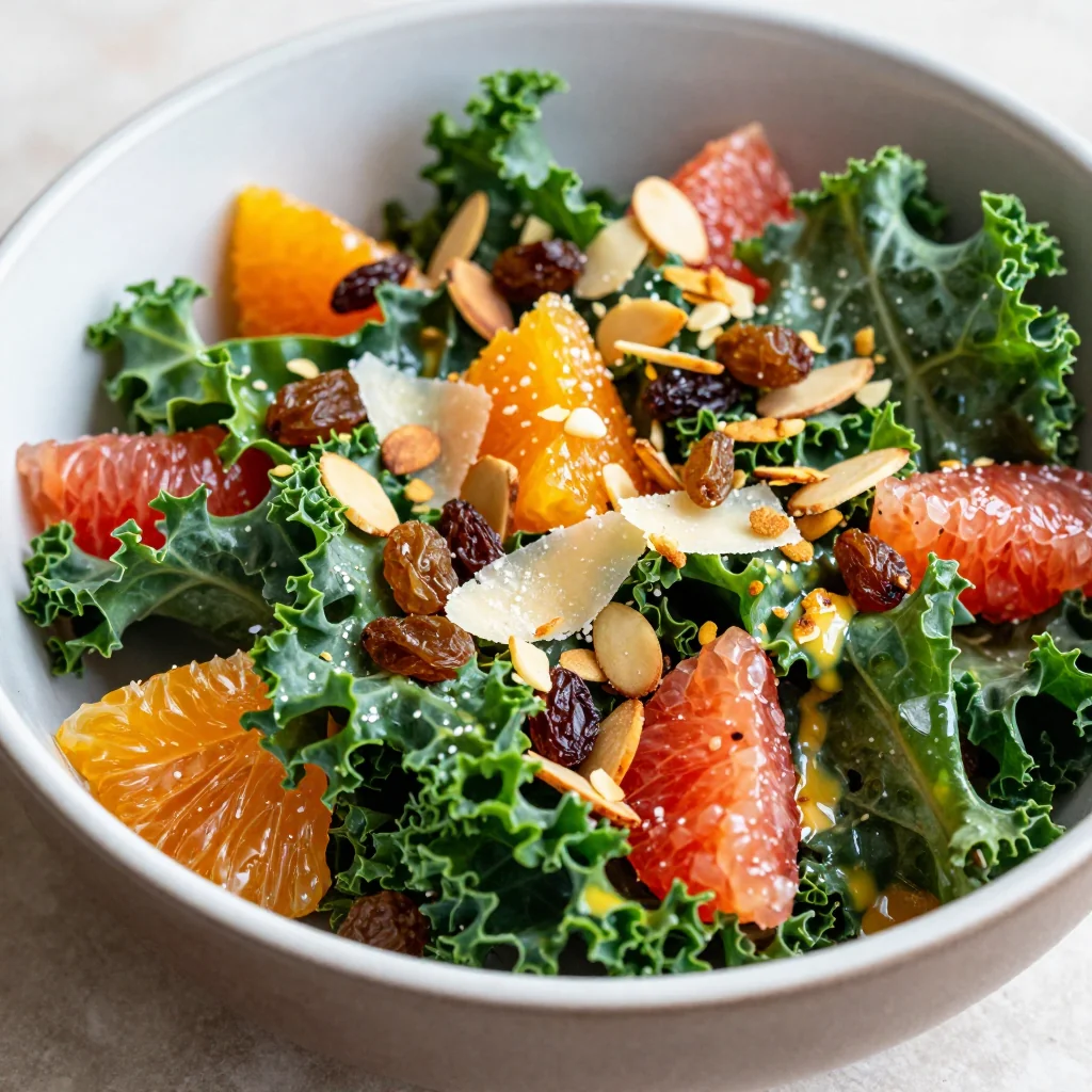 warm citrus and kale salad with toasted almonds for winter breakfasts