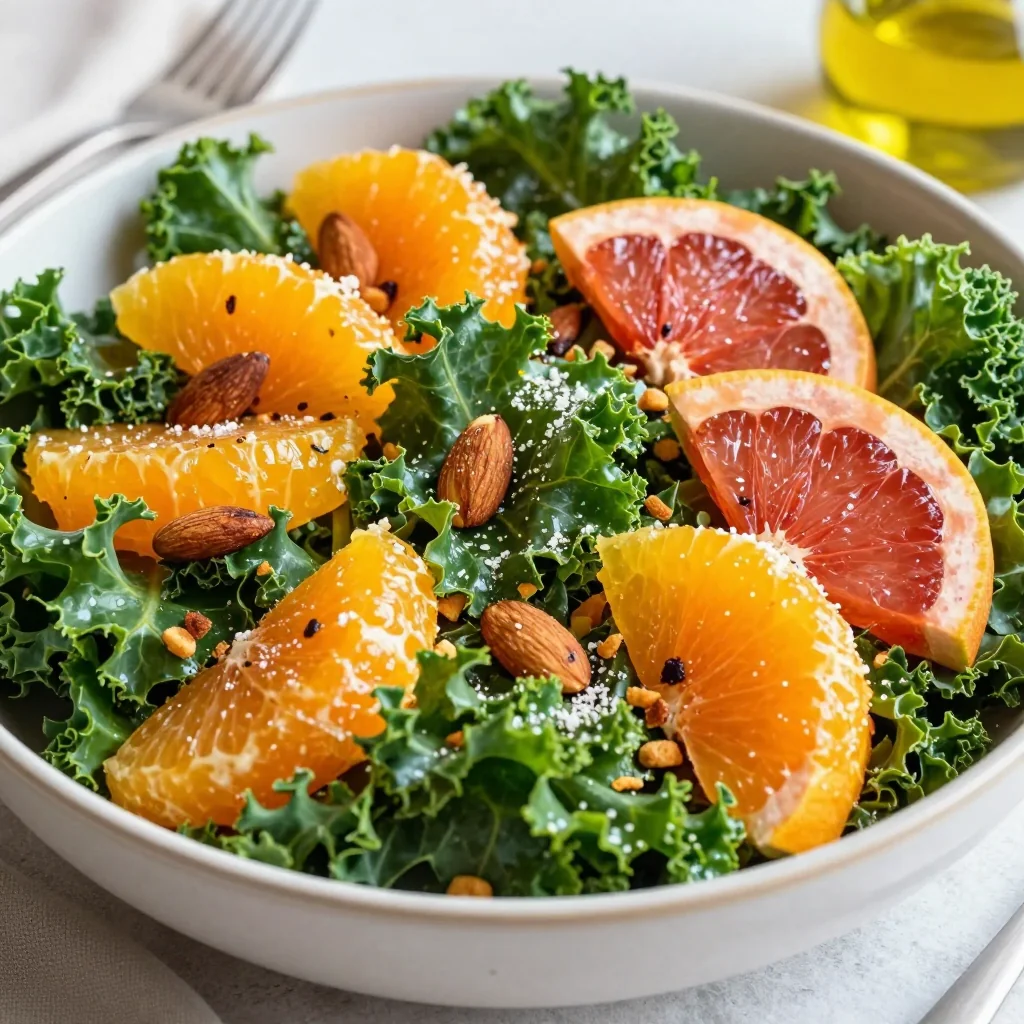warm citrus and kale salad with toasted almonds for winter breakfasts