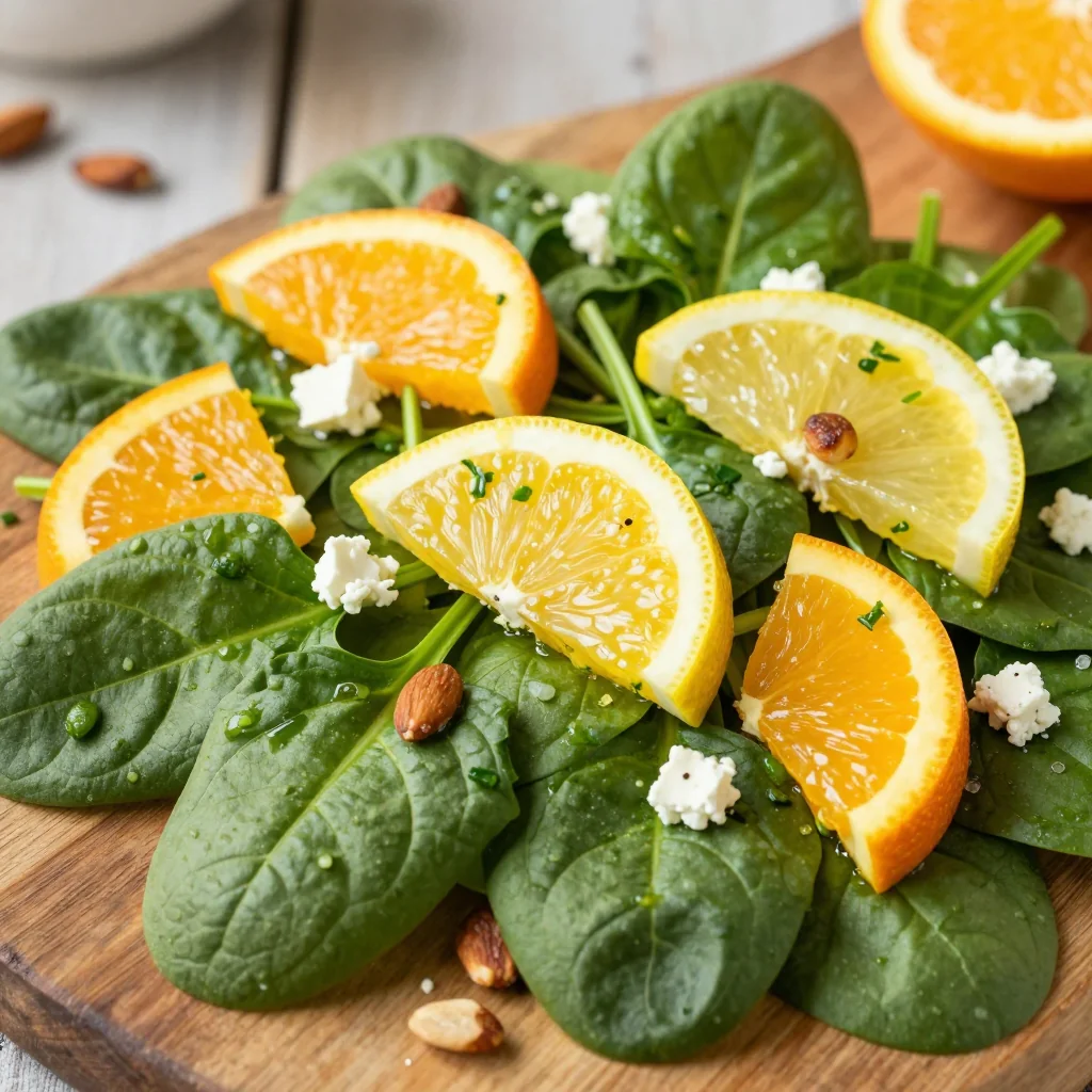 warm citrus and spinach salad with orange and lemon for refreshing mornings
