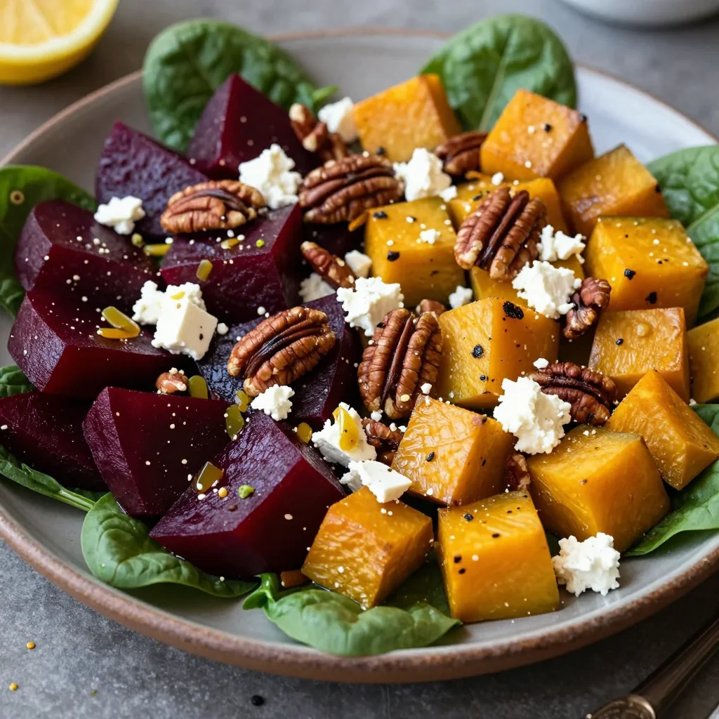 warm citrus and spinach salad with roasted beets and winter squash
