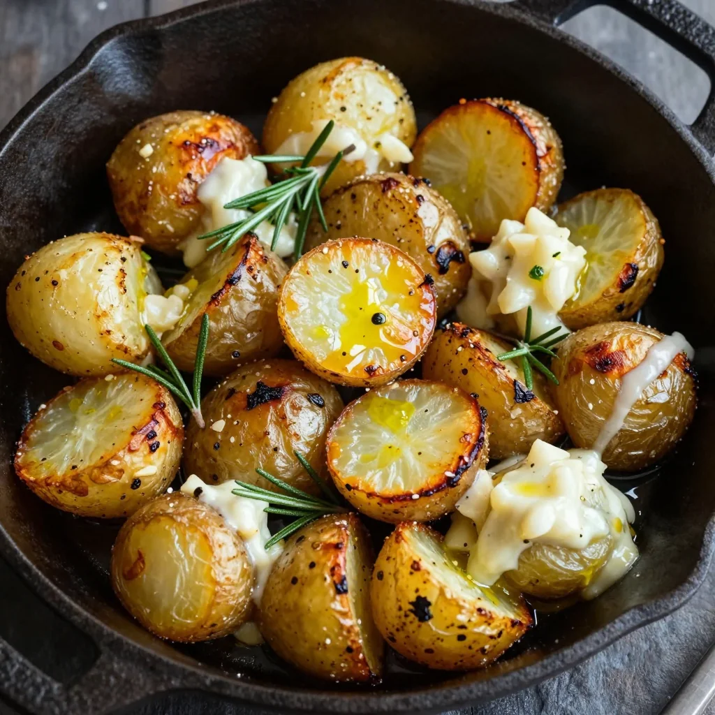warm garlic roasted potatoes and turnips with fresh rosemary for winter