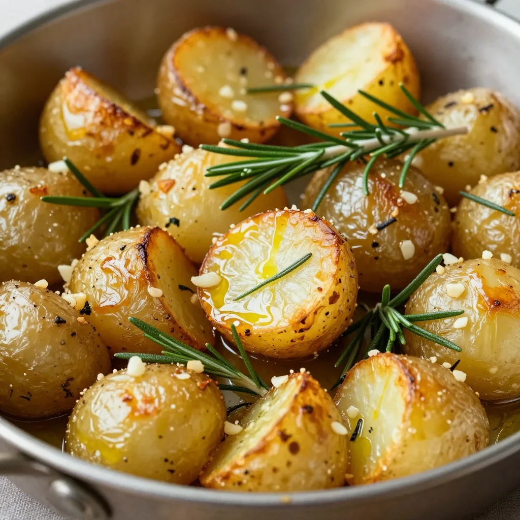 warm garlic roasted potatoes and turnips with fresh rosemary for winter