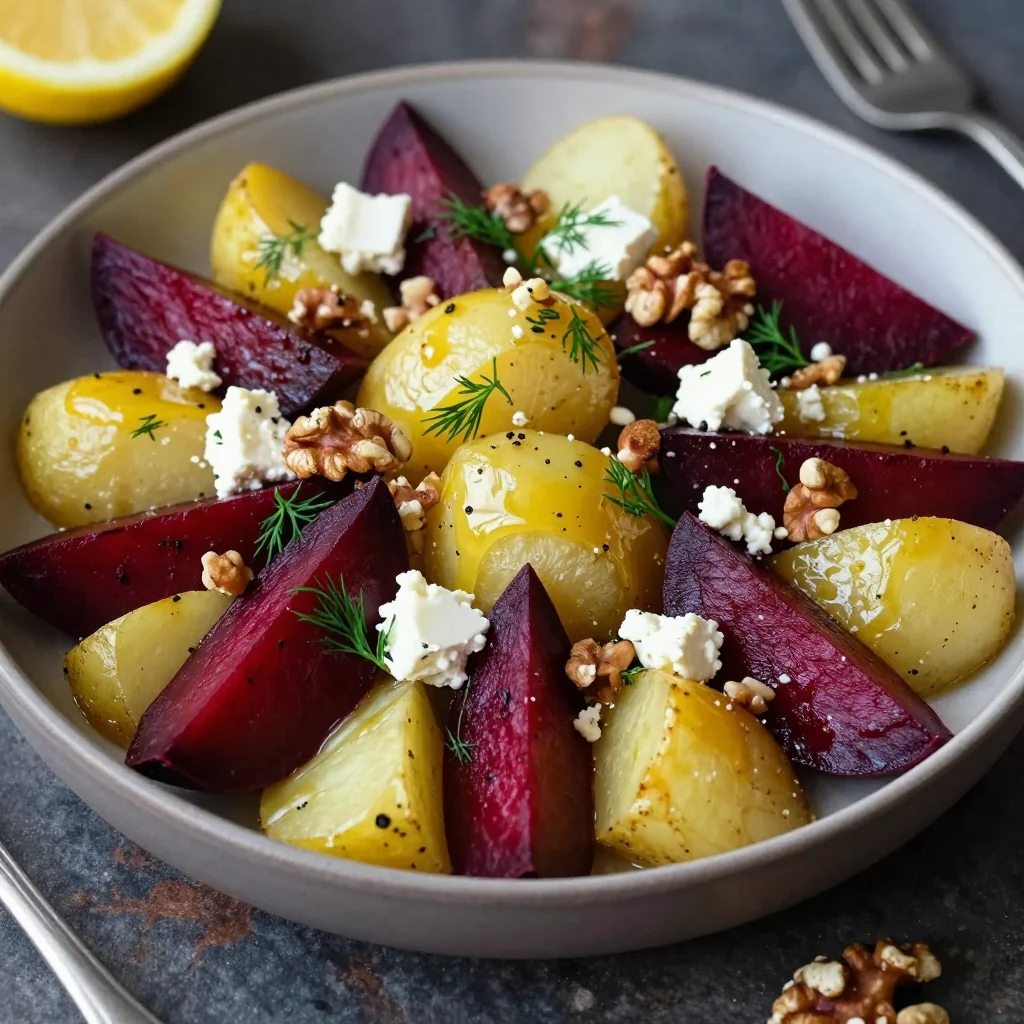 warm roasted beet and potato salad with lemon vinaigrette