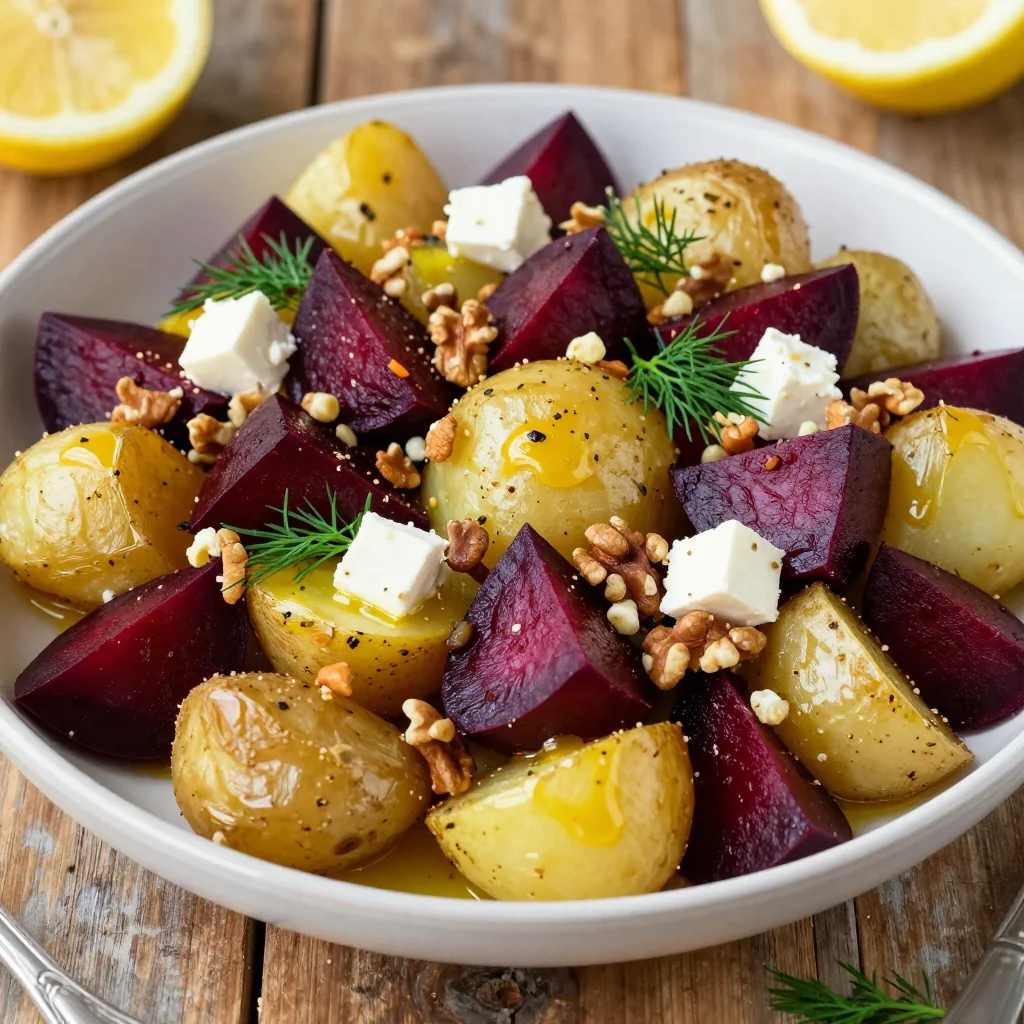 warm roasted beet and potato salad with lemon vinaigrette