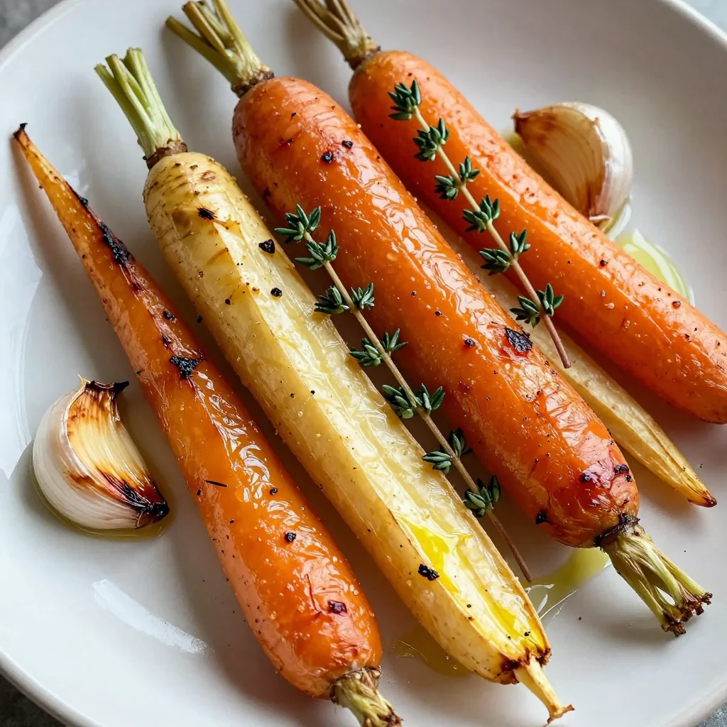 warm roasted parsnips and carrots with fresh thyme and garlic