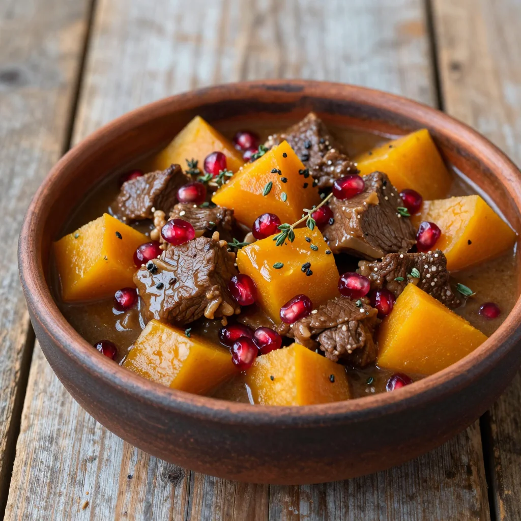 warm slow cooker beef and winter squash stew for cold january nights
