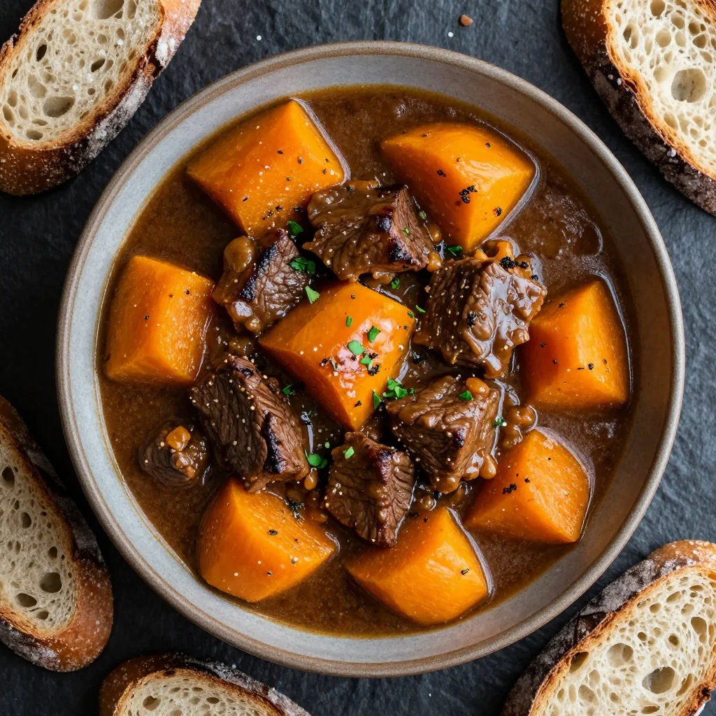 warm slow cooker beef and winter squash stew for cold january nights