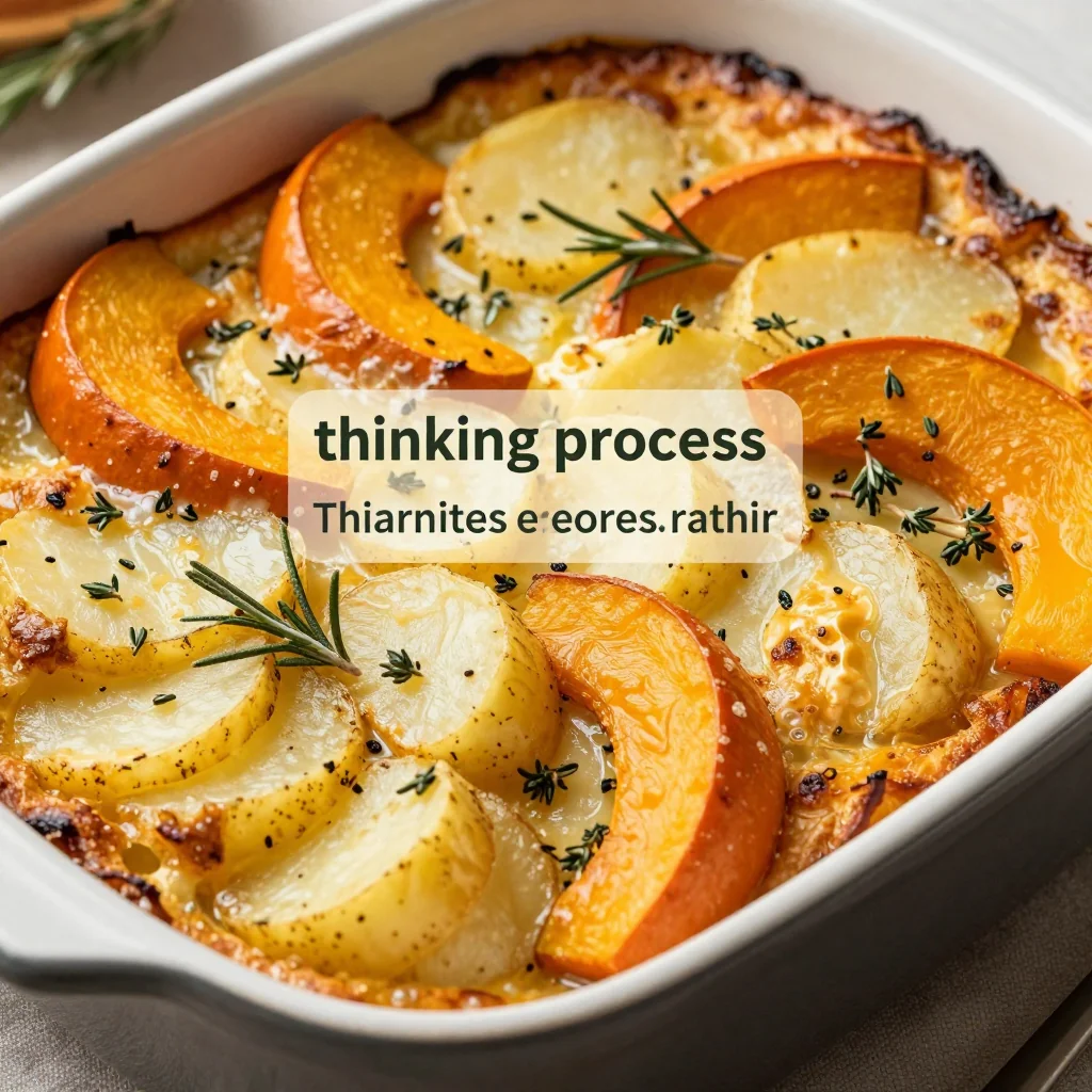 warm winter squash and potato gratin with fresh herbs for cozy meals