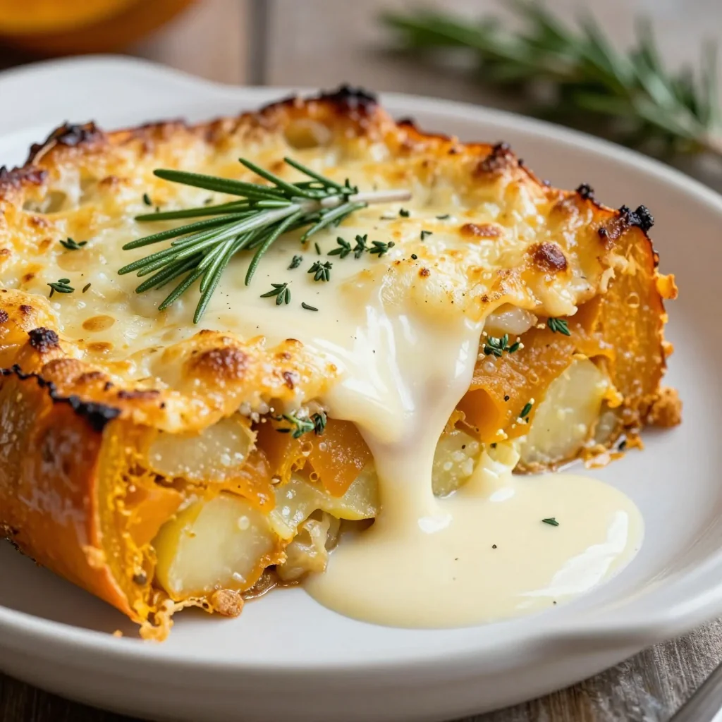 warm winter squash and potato gratin with fresh herbs for cozy meals