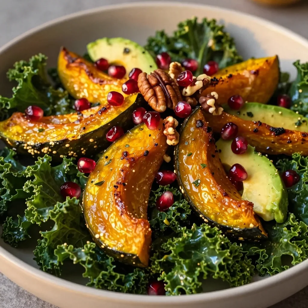 whole30 approved roasted winter squash and kale salad for healthy eating