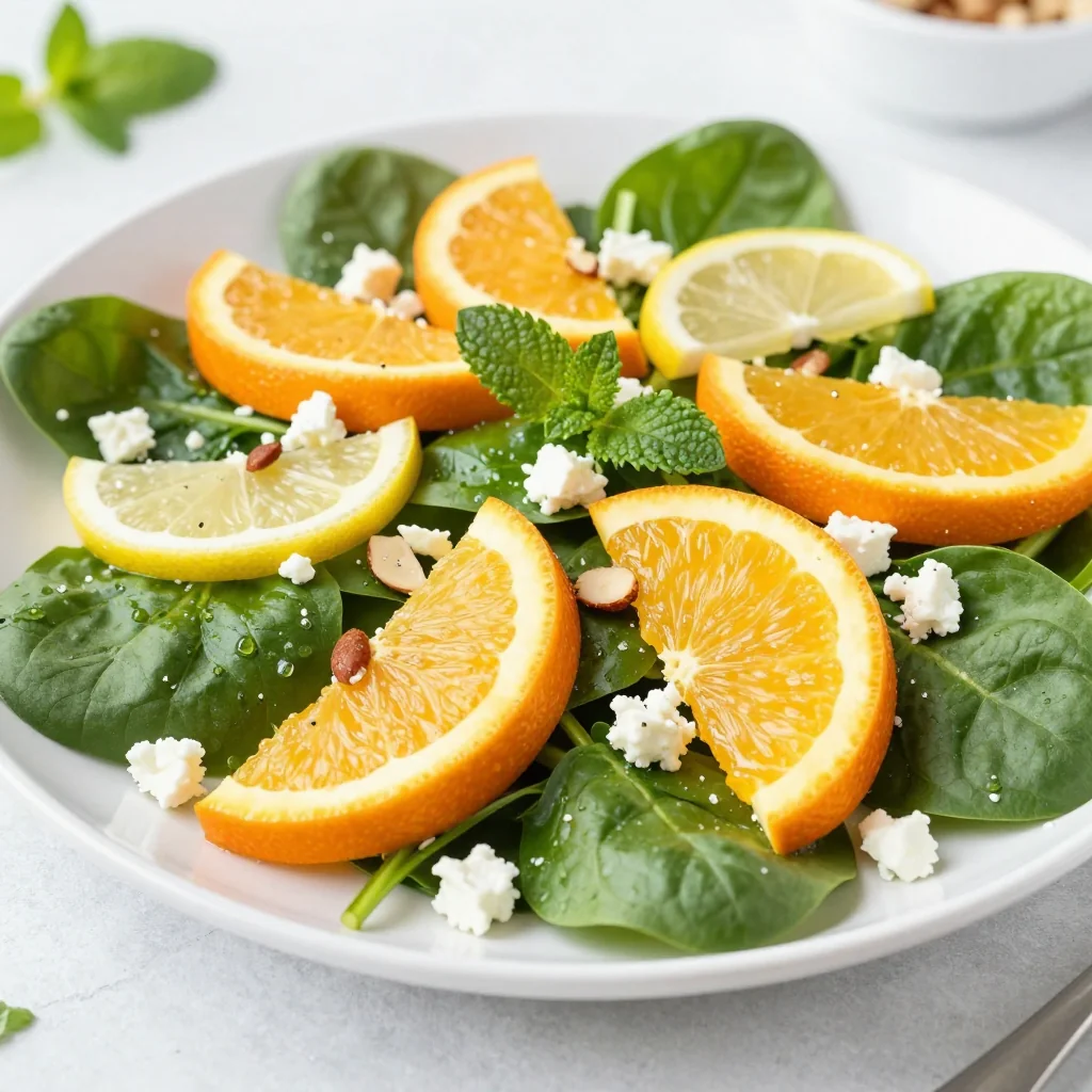 winter citrus and spinach salad with oranges and lemons for healthy eating