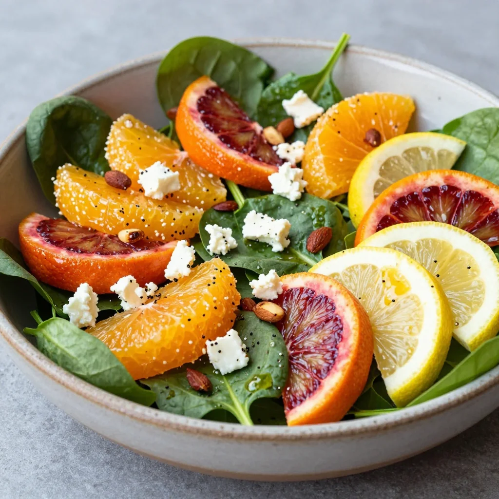 winter citrus and spinach salad with oranges and lemons for healthy eating