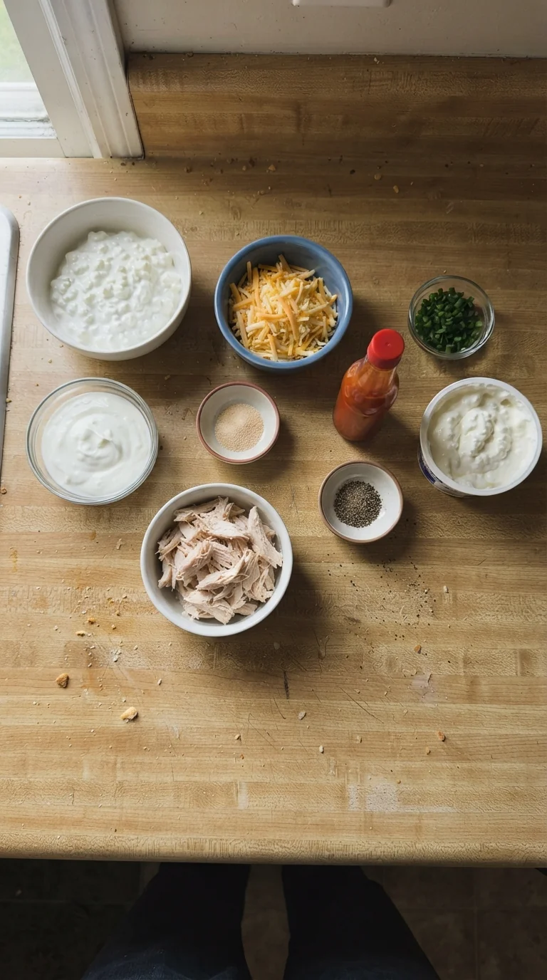 Ingredients for Spicy Cottage Cheese Buffalo Chicken Dip