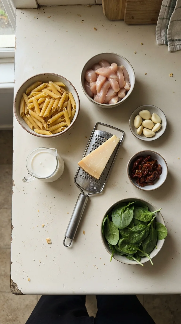 Ingredients for Creamy Parmesan Chicken Penne Pasta