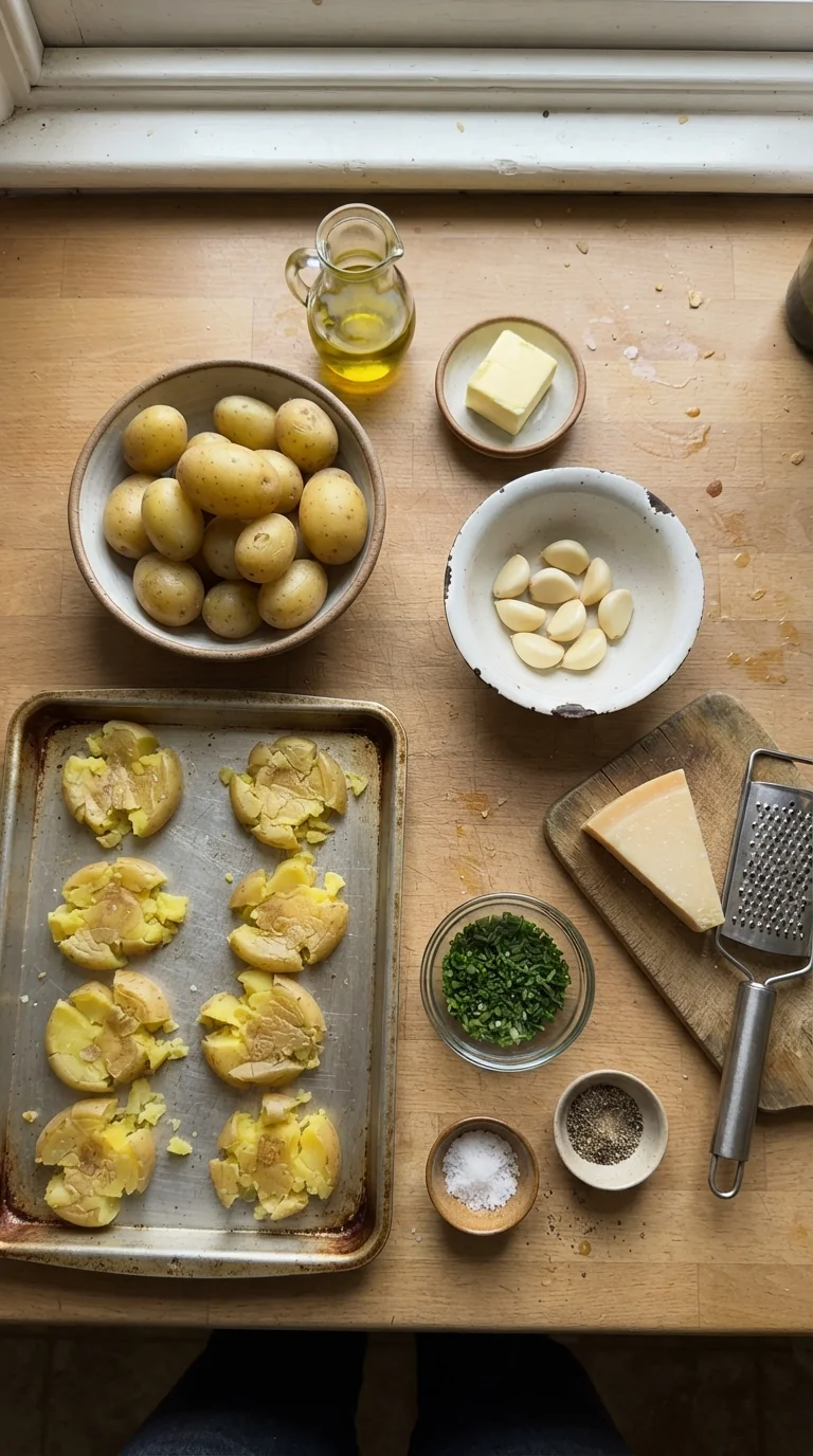 Ingredients for Crispy Garlic Butter Smashed Potatoes
