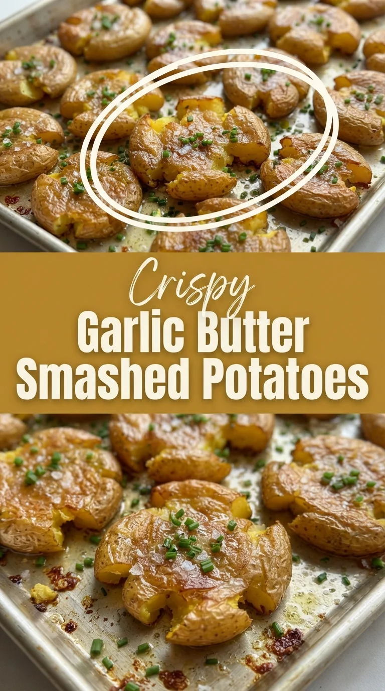 Golden smashed potatoes crisped, coated in garlic butter, Parmesan, and topped with fresh chives.