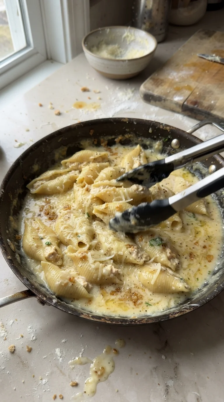 Step-by-step cooking of Garlic Butter Chicken Alfredo Stuffed Shells