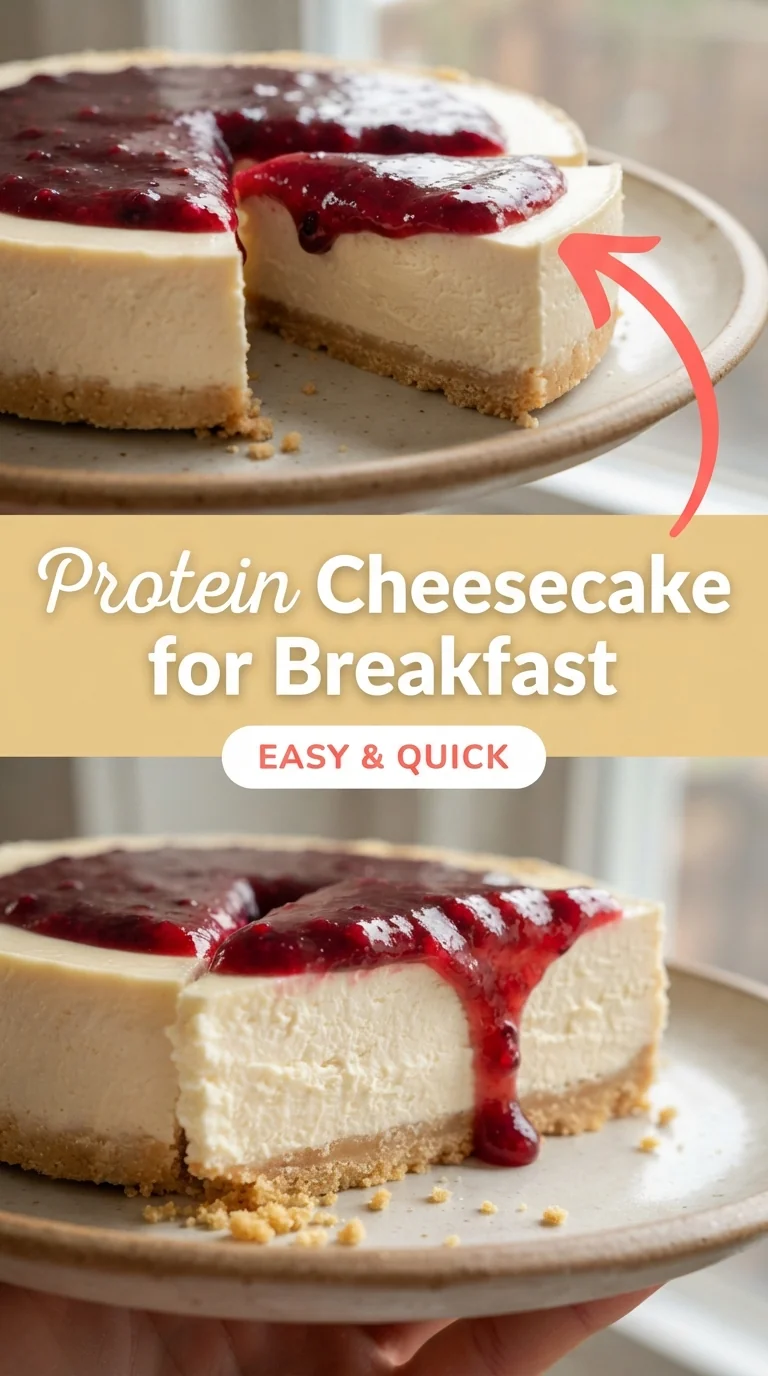 Slice of protein cheesecake on a plate, showing a creamy filling, crumbly biscuit crust, and a sprinkle of grated chedda