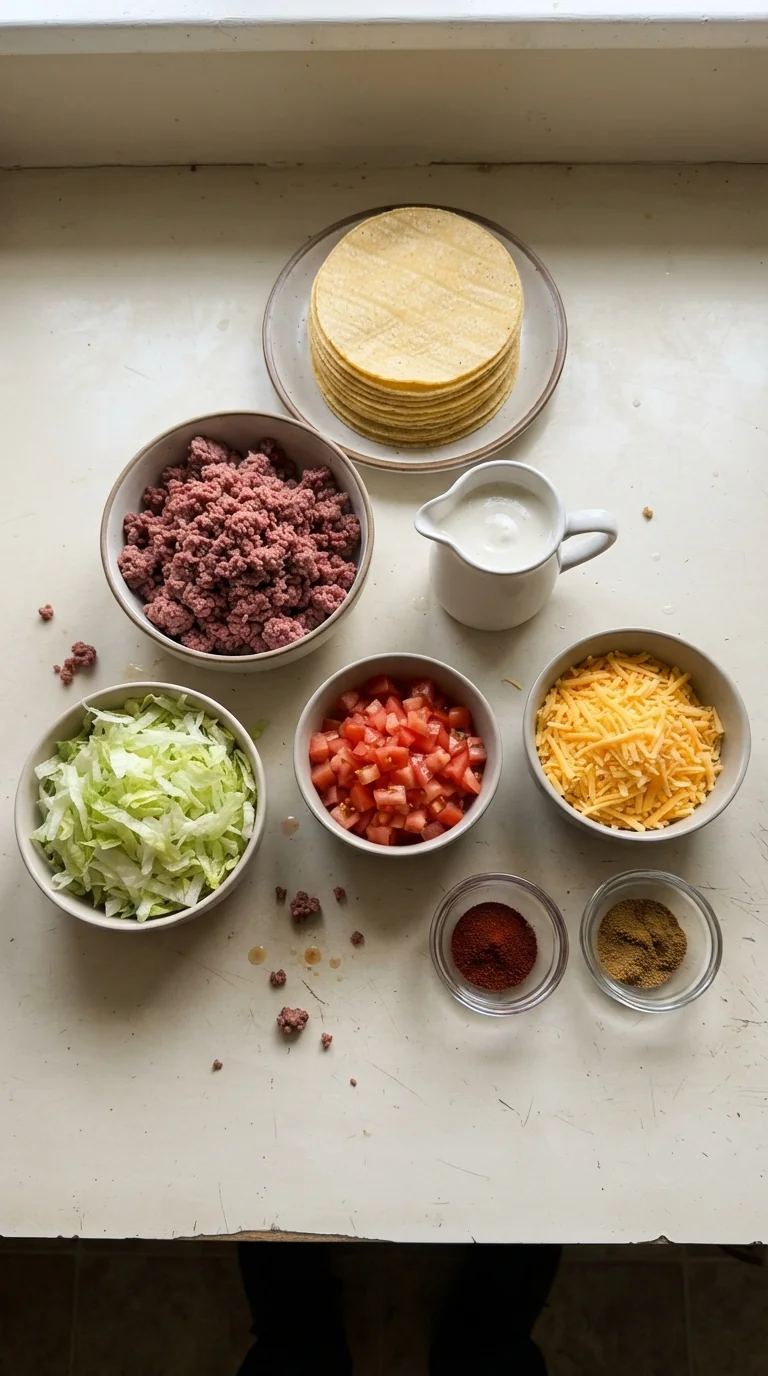 Ingredients for Spicy Beef Tacos with Lime Crema