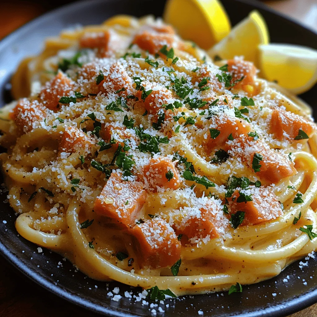 Welcome to the delicious world of Smoky Delight: Smoked Salmon Carbonara! This innovative dish takes the classic Italian favorite, carbonara, and infuses it with the rich, smoky flavor of salmon, creating a culinary experience that's both comforting and sophisticated. Imagine twirling perfectly cooked pasta around your fork, each bite revealing a creamy, luxurious sauce that dances with the essence of fresh dill and zesty lemon. This recipe is a celebration of flavors that will tantalize your taste buds and impress your dinner guests.
