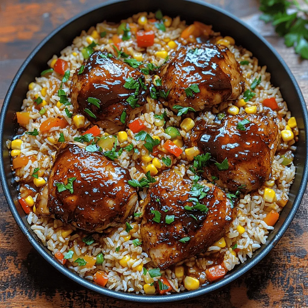 In the bustling world of quick and delicious meals, few recipes stand out quite like the Sweet & Smoky One-Pan Honey BBQ Chicken Rice. This dish effortlessly combines the rich flavors of honey and BBQ sauce, bringing together tender chicken thighs, fluffy jasmine rice, and a vibrant medley of colorful vegetables—all cooked in a single pan to minimize cleanup. This recipe is not only perfect for busy weeknights but also ideal for a cozy family dinner, ensuring that you deliver both flavor and satisfaction without breaking the bank or consuming all your time.