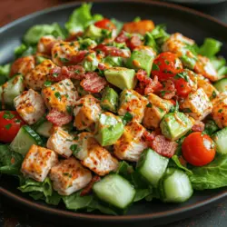 The Crispy BLT Chicken Salad is a delightful twist on the classic BLT sandwich, transforming it into a light yet satisfying meal that bursts with flavor and freshness. This recipe brilliantly combines the iconic tastes of bacon, lettuce, and tomato with the protein-packed goodness of chicken, making it an ideal choice for those seeking a balanced dish. With the added crunch of fresh vegetables and a creamy dressing, this salad is not only visually appealing but also incredibly versatile.