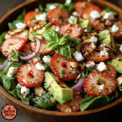 As the seasons change and summer approaches, the bounty of fresh fruits becomes an enticing reason to revamp our salads. Incorporating seasonal fruits into salads not only enhances the flavor but also boosts the nutritional profile, making them a delightful option for any meal. One such recipe that encapsulates this idea is the Sweet & Savory Strawberry Delight salad. This vibrant dish merges the sweetness of fresh strawberries with savory components, creating a perfect balance that is satisfying and refreshing. It’s an ideal choice for summer picnics, casual lunches, or even elegant dinner parties, making it a versatile option that can adapt to various occasions.
